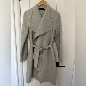 Zara Woman Light Gray Wrap Coat with Belt